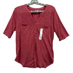 Sonoma Goods For Life Womens Large Red Heathered Split Neck Pocket Tee New Tag